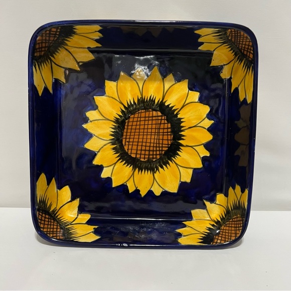 Talavera Pottery Cobalt Sunflower 9x9 Baking Dish Mexico - Picture 1 of 10